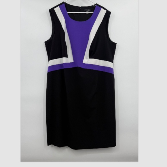 Nine West Dress Women 22W Black Purple Sleeveless Shift Office Career Round Neck - Picture 1 of 12